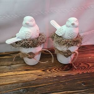 Set Of Two Neutral Cottagecore Handmade Tabletop Bird Figurines